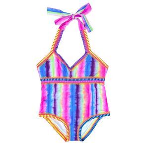 PQ Swim x Bloomingdale’s Embroidered Rainbow Tie Dye Halter Swimsuit - Girls